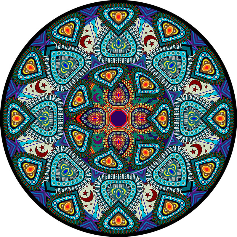 Alfombra de estampado floral multicolor alfombra de respaldo antideslizante de área redonda de área redonda para sala de estar para sala de estar