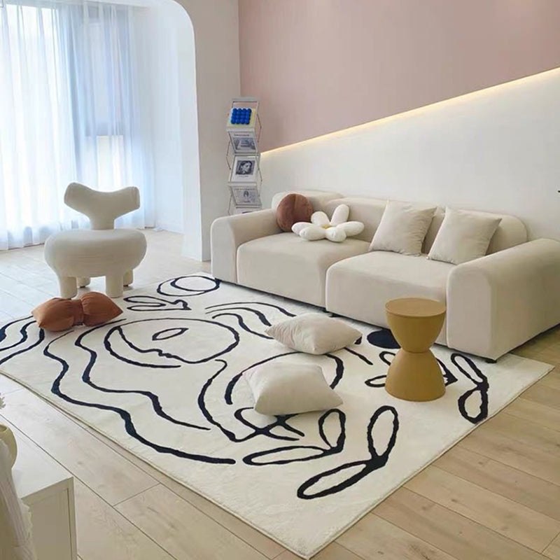 Simple White Tone Casual Rug Polyester Abstract Lines Area Rug Easy Care Carpet for Home Decoration