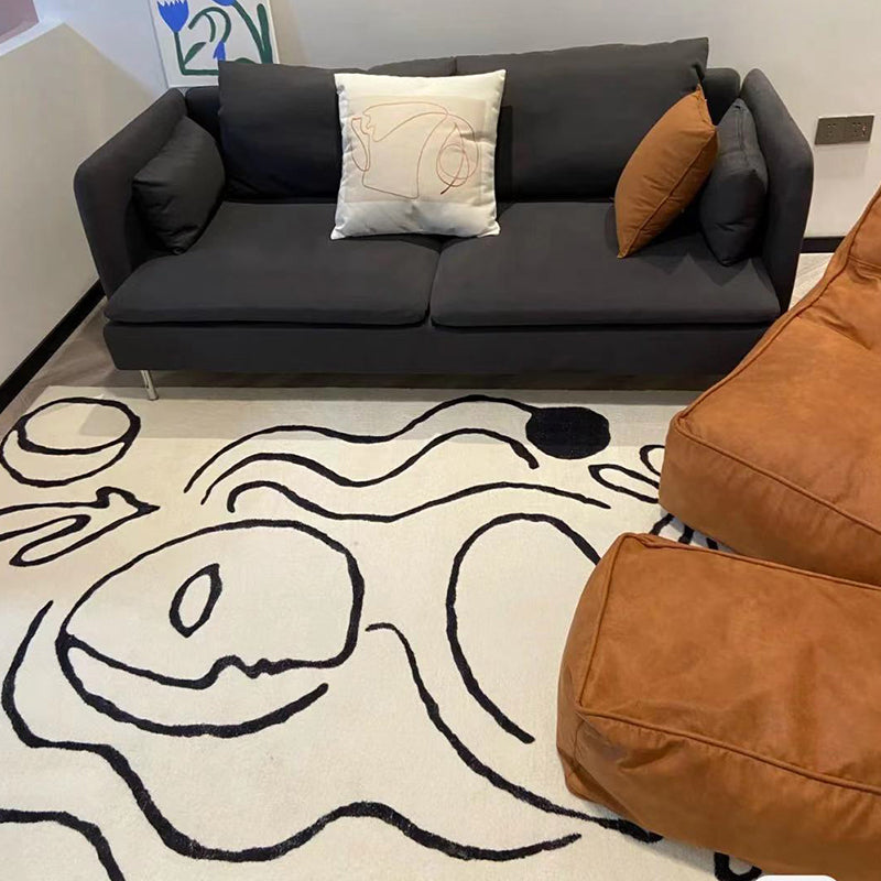 Simple White Tone Casual Rug Polyester Abstract Lines Area Rug Easy Care Carpet for Home Decoration