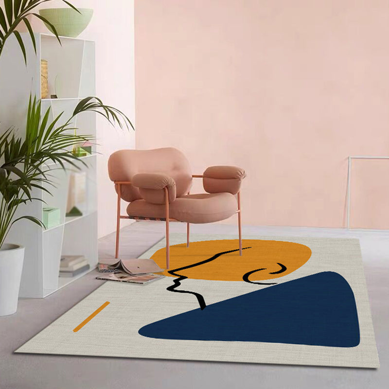 Simplicity Abstract Pattern Rug White Tone Polyester Area Carpet Stain Resistant Rug for Living Room