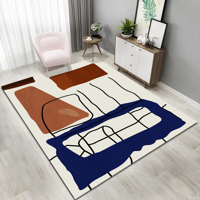Simplicity Abstract Pattern Rug White Tone Polyester Area Carpet Stain Resistant Rug for Living Room