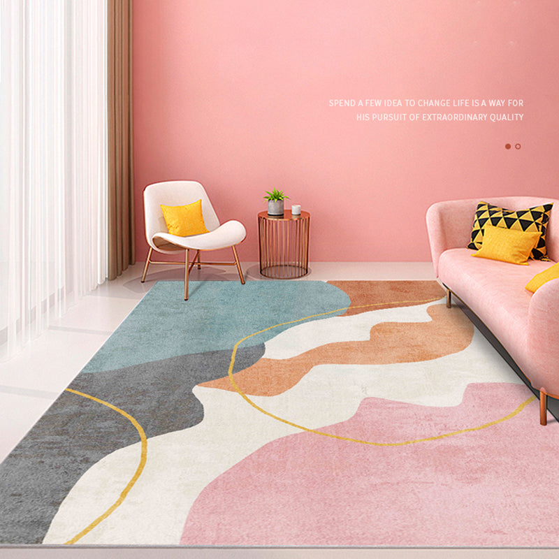 Nordic Random Pattern Rug Multicolor Polyester Area Carpet Non-Slip Backing Rug for Living Room