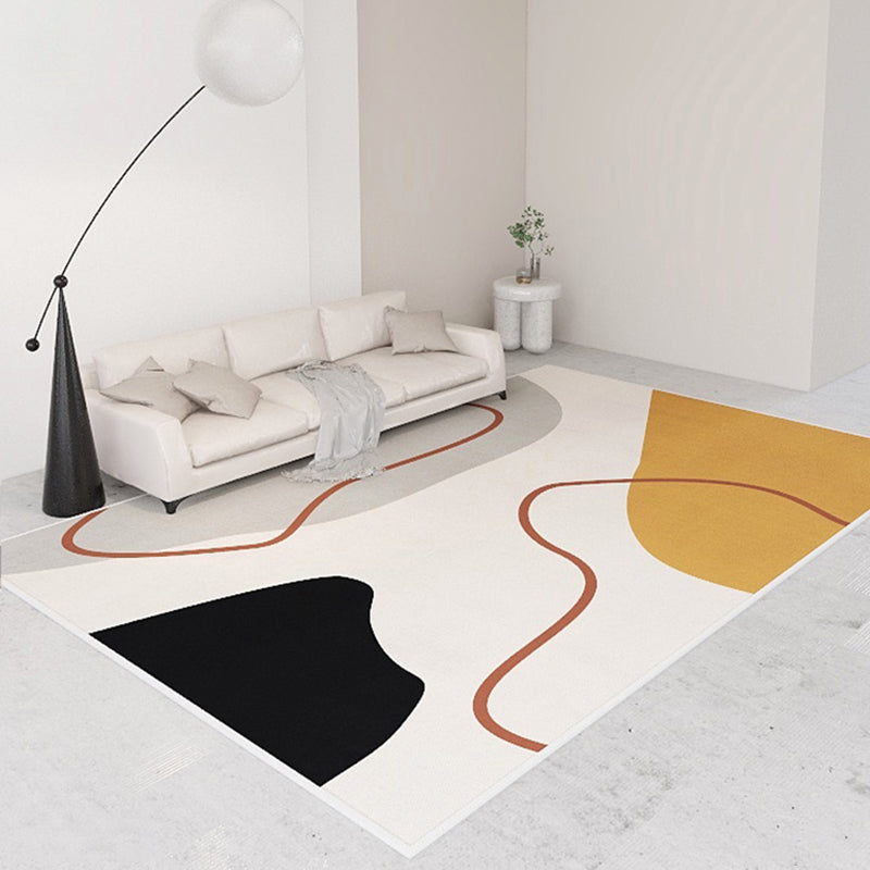White Tone Home Decor Carpet Simple Abstract Color Block Area Rug Polyester with Stain Resistant Rug