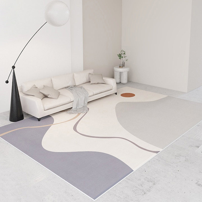 White Tone Home Decor Carpet Simple Abstract Color Block Area Rug Polyester with Stain Resistant Rug