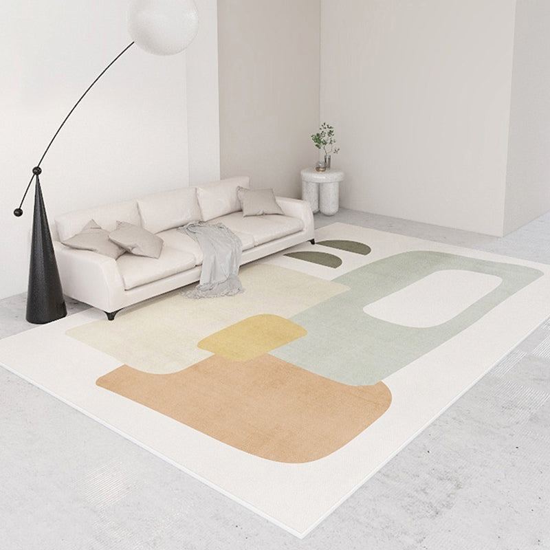 White Tone Home Decor Carpet Simple Abstract Color Block Area Rug Polyester with Stain Resistant Rug