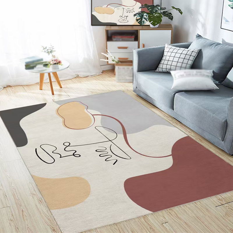 Apricot Tone Home Decor Carpet Modern Abstract Lines Area Rug Polyester with Non-Slip Backing Rug