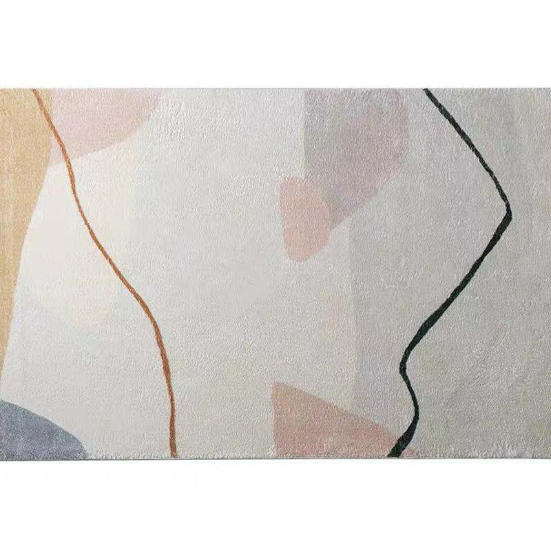 White Tone Random Lines Rug Polyester Carpet Minimalist Anti-Slip Backing Indoor Rug for Living Room