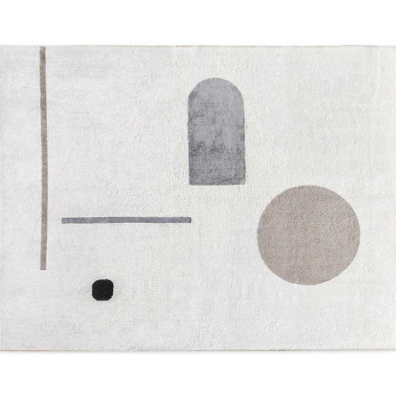 White Tone Random Lines Rug Polyester Carpet Minimalist Anti-Slip Backing Indoor Rug for Living Room