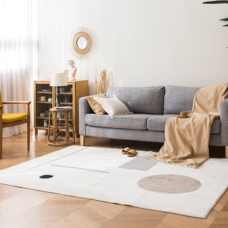 White Tone Random Lines Rug Polyester Carpet Minimalist Anti-Slip Backing Indoor Rug for Living Room