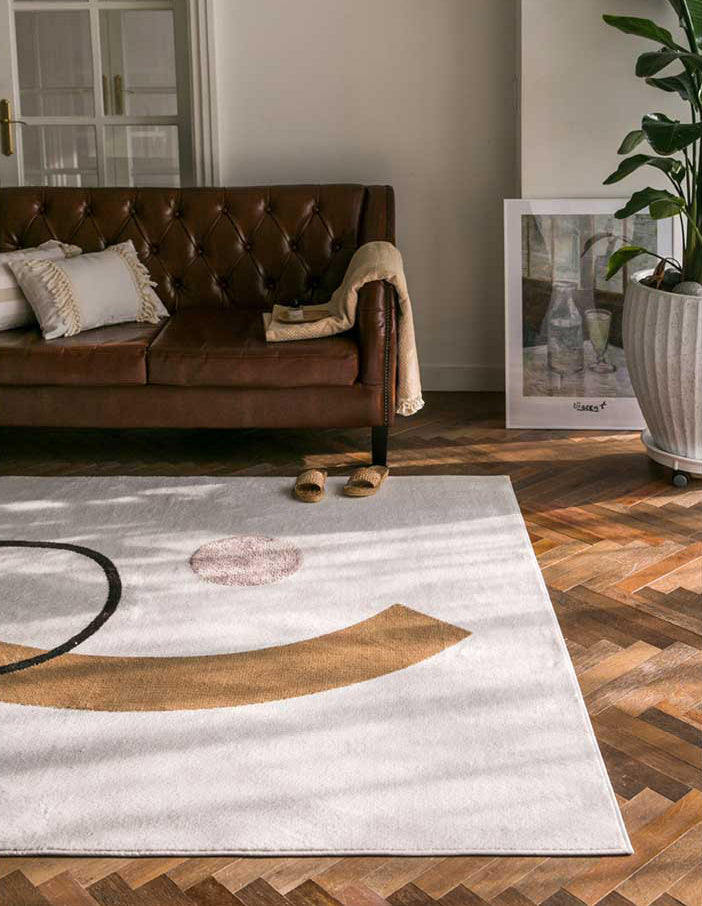 White Tone Random Lines Rug Polyester Carpet Minimalist Anti-Slip Backing Indoor Rug for Living Room