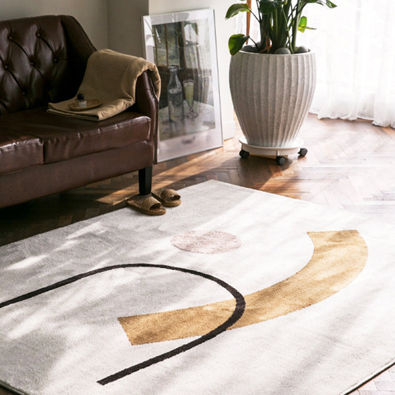 White Tone Random Lines Rug Polyester Carpet Minimalist Anti-Slip Backing Indoor Rug for Living Room