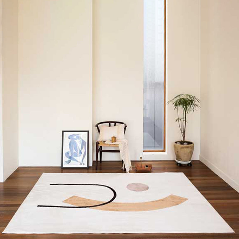 White Tone Random Lines Rug Polyester Carpet Minimalist Anti-Slip Backing Indoor Rug for Living Room