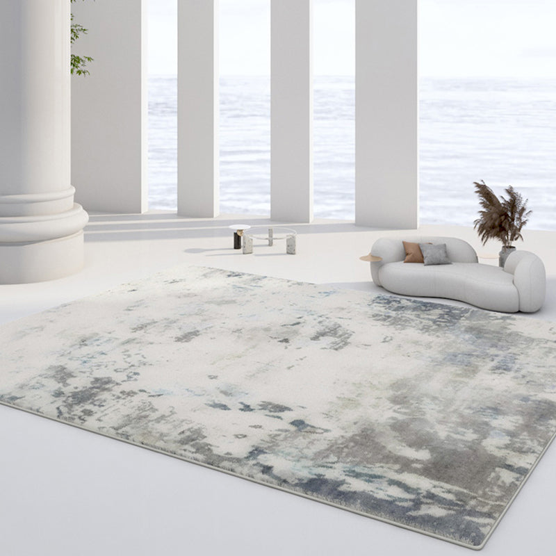 White Tone Minimalist Area Carpet Polyester Mottled Effect Indoor Rug Easy Care Rug for Living Room