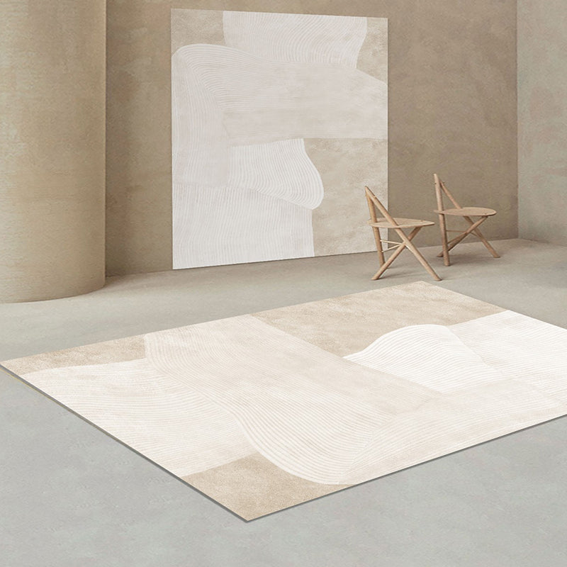 Apricot Tone Simple Area Rug Polyester Irregular Stripe Carpet Non-Slip Backing Rug for Home Decor