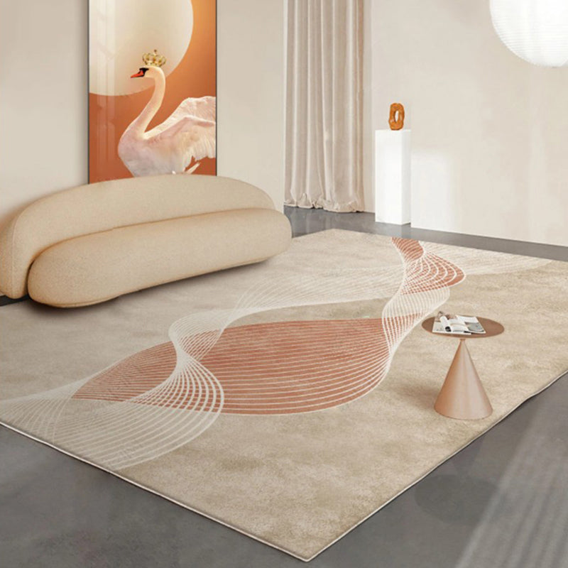 Tone abricot tapis moderne Polyester Stripe Imprime Tapis de support sans glissement pour décoration de la maison