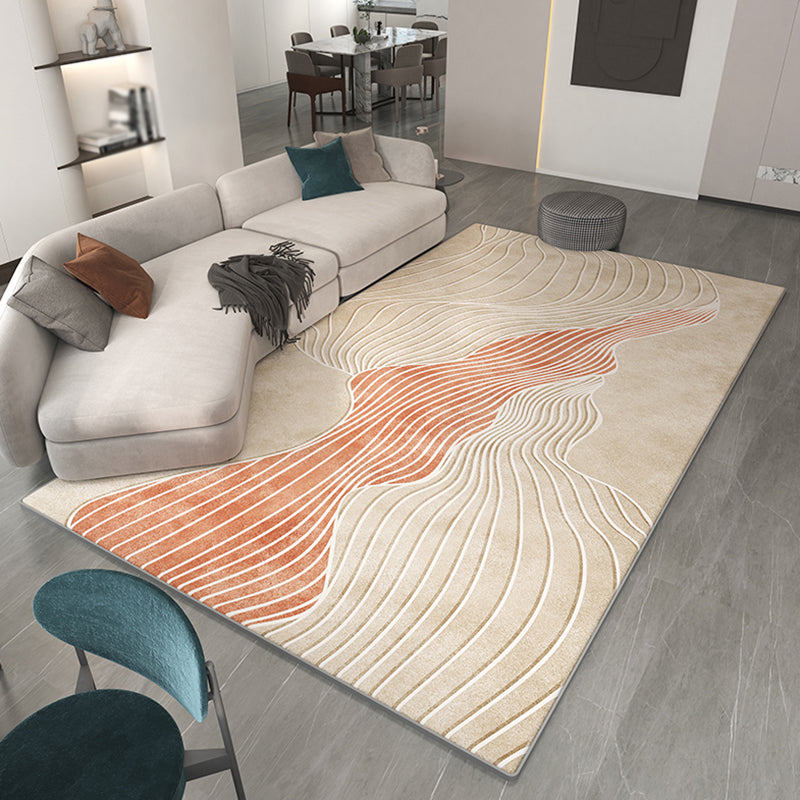 Tone abricot tapis moderne Polyester Stripe Imprime Tapis de support sans glissement pour décoration de la maison