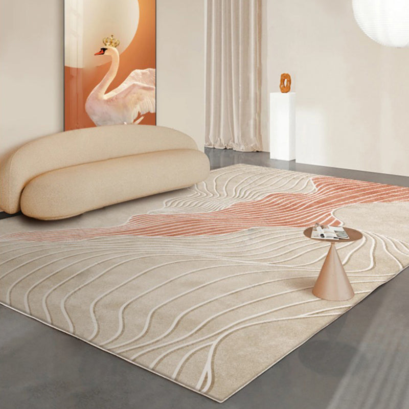 Tone abricot tapis moderne Polyester Stripe Imprime Tapis de support sans glissement pour décoration de la maison