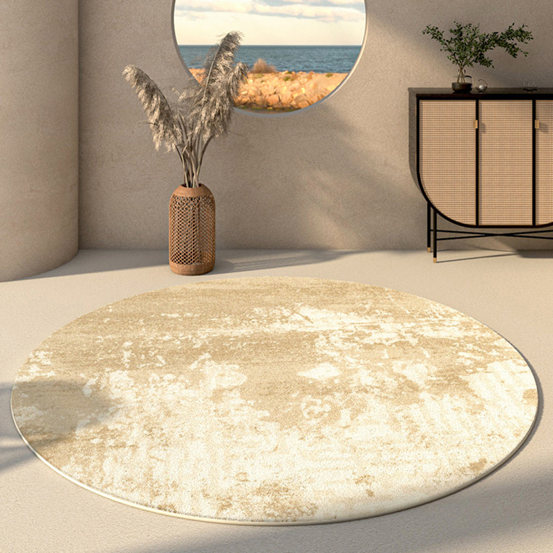 Round Apricot Tone Simple Area Carpet Polyester Stripe Indoor Rug Easy Care Carpet for Living Room