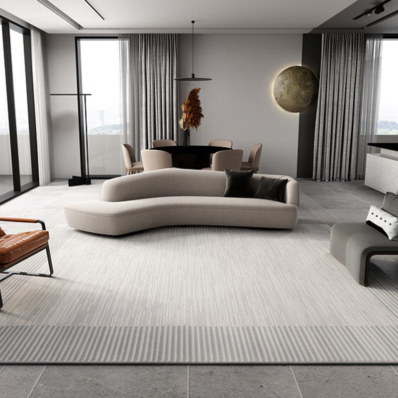 Gray Tone Modern Area Carpet Polyester Lines Printing Indoor Rug Easy Care Carpet for Living Room