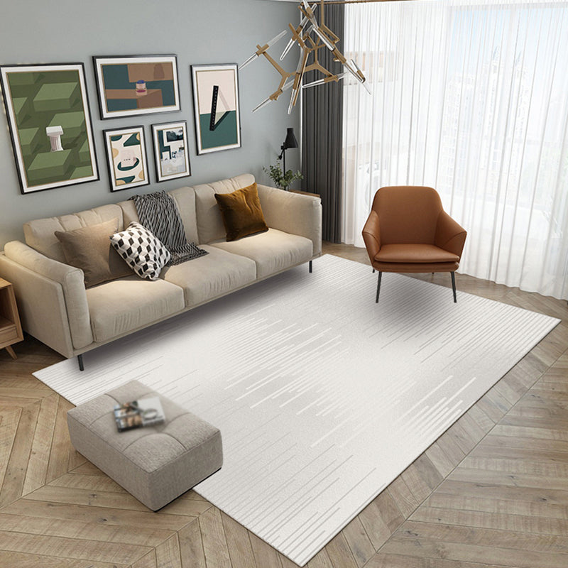 Gray Tone Modern Area Carpet Polyester Lines Printing Indoor Rug Easy Care Carpet for Living Room