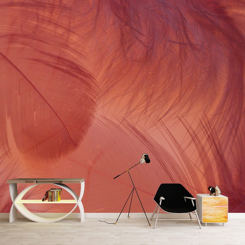 Photography Modern Pastel Color Mural Wallpaper with Bird Feathers for Girls' Bedroom