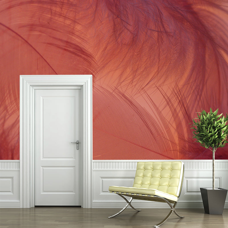 Photography Modern Pastel Color Mural Wallpaper with Bird Feathers for Girls' Bedroom