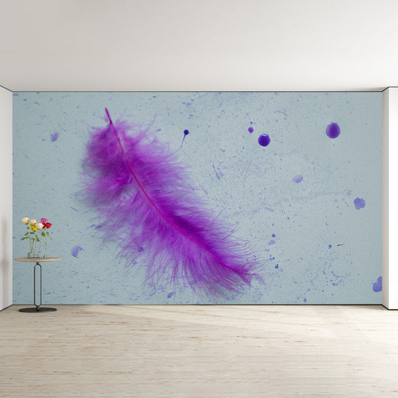 Photography Modern Pastel Color Mural Wallpaper with Bird Feathers for Girls' Bedroom