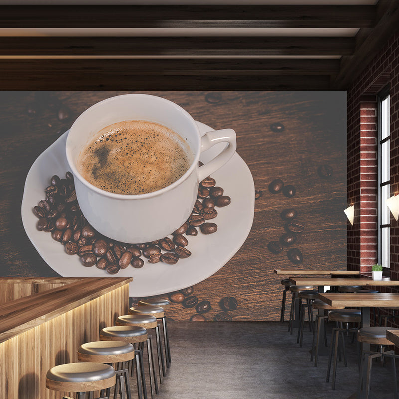 Customized Coffee Mural Wallpaper Stain Resistant Wall Covering Free Time for Coffee Shop