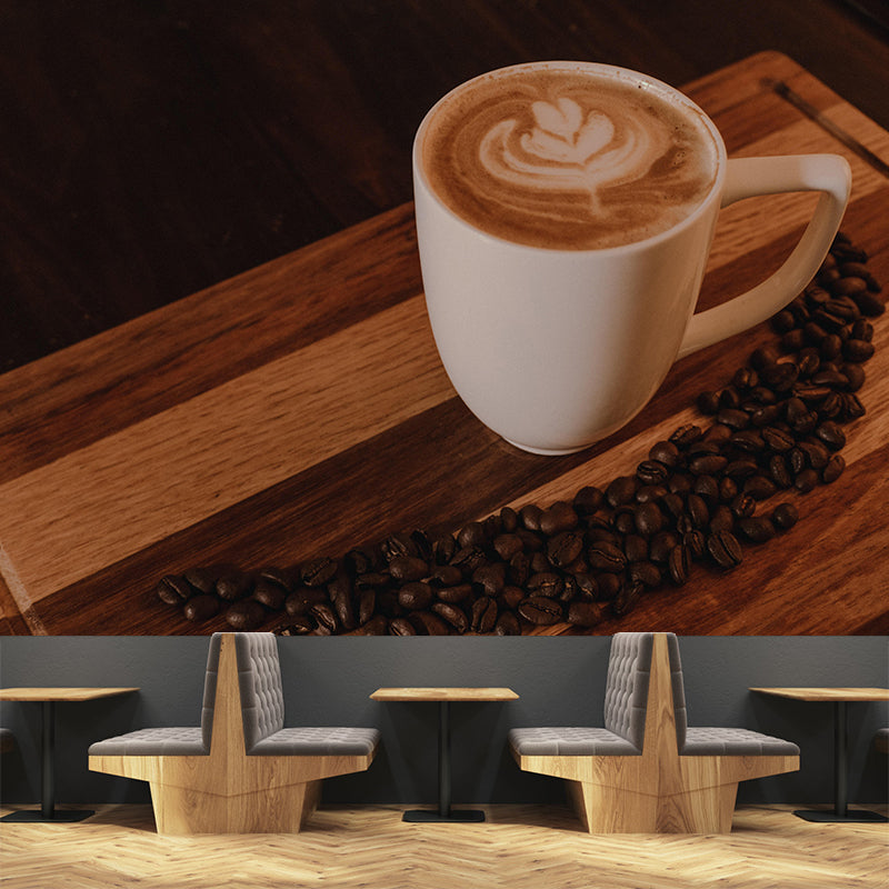 Customized Coffee Pattern Mural Wallpaper Stain Resistant Wall Covering for Coffee Shop