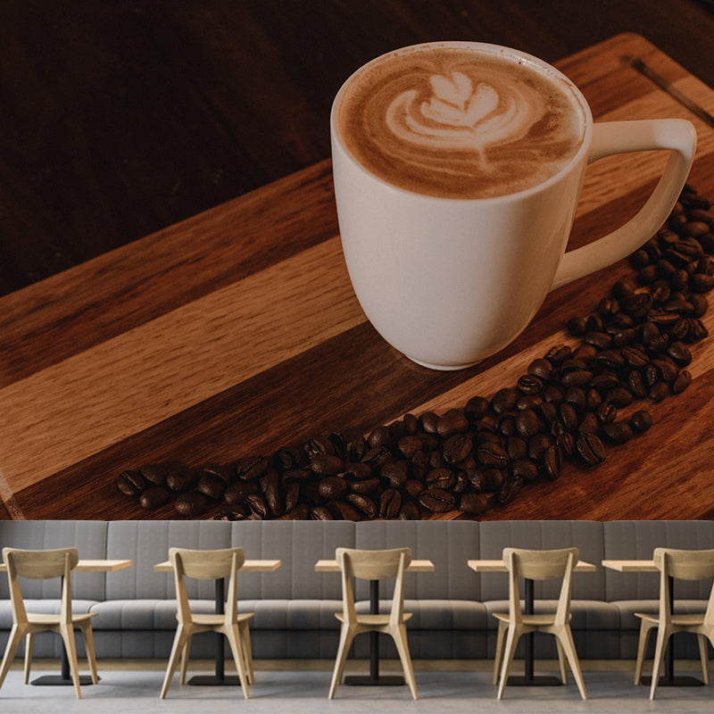 Customized Coffee Pattern Mural Wallpaper Stain Resistant Wall Covering for Coffee Shop