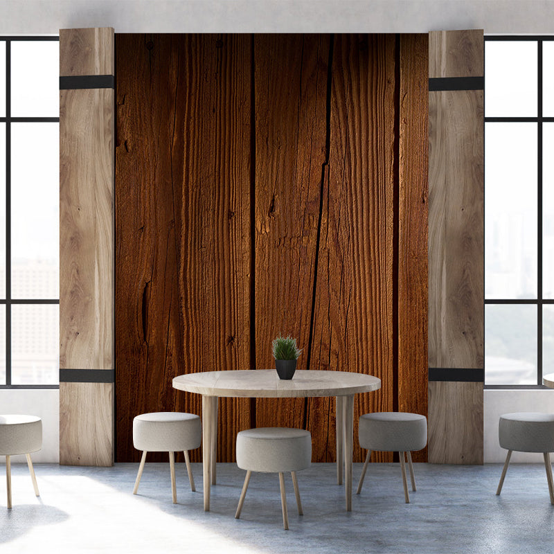 Soft Coor Wood Look Mural Industrial Wallpaper Whole Wall Decor for Dining Room