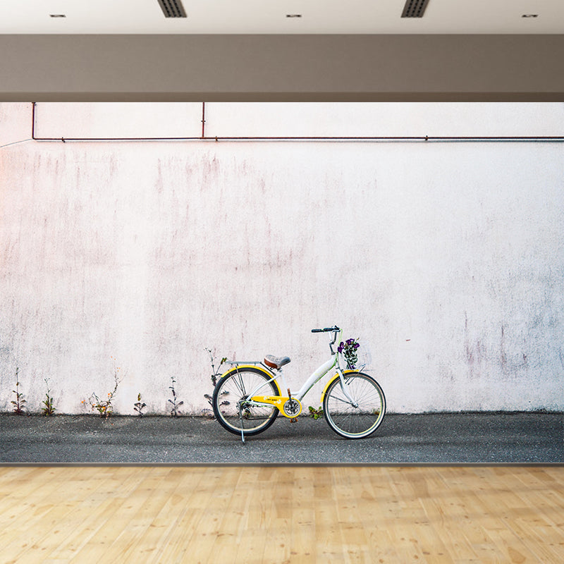 Modern Photography Mural with Bike and Flower Wallpaper Wall Covering for Dining Room