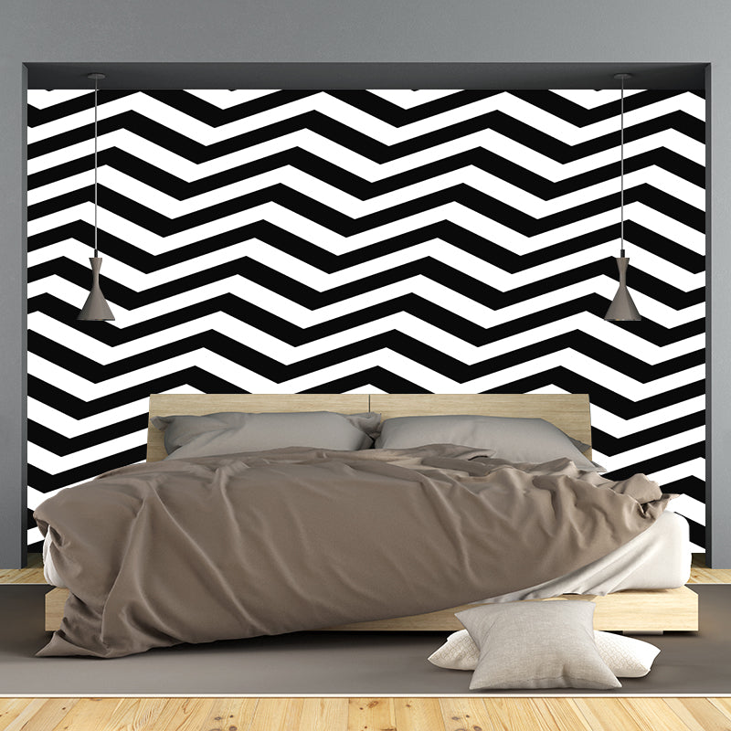 Customized Black and White Mural Wallpaper Mildew Resistant Geometry Wall Decor