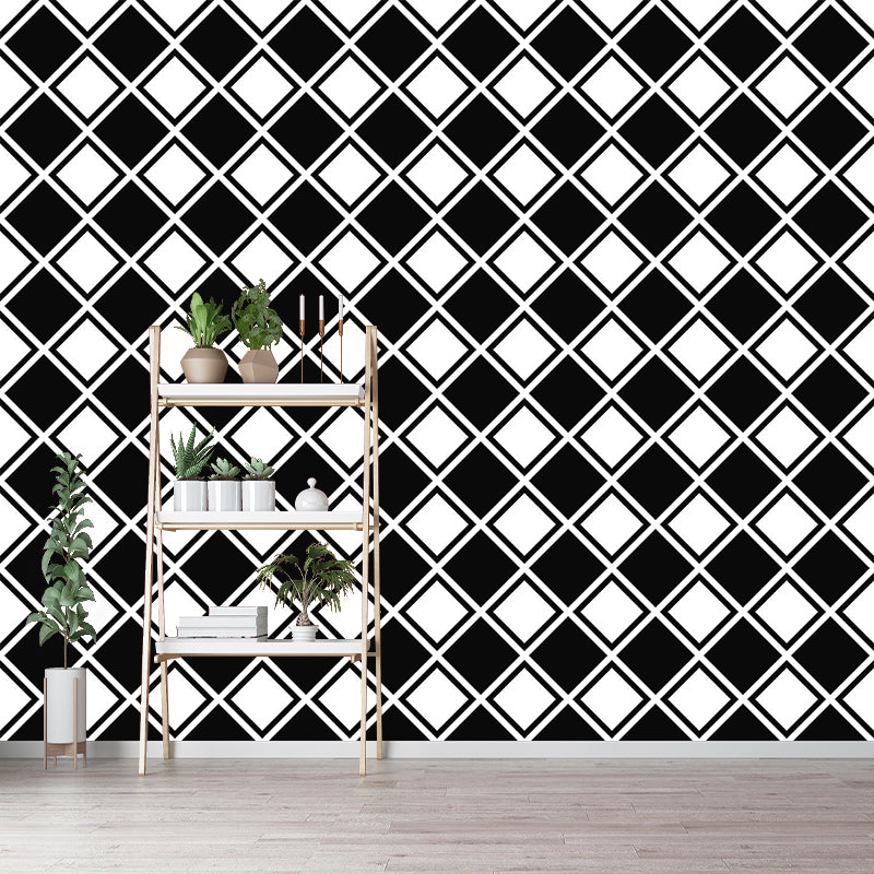 Customized Black and White Mural Wallpaper Mildew Resistant Geometry Wall Decor