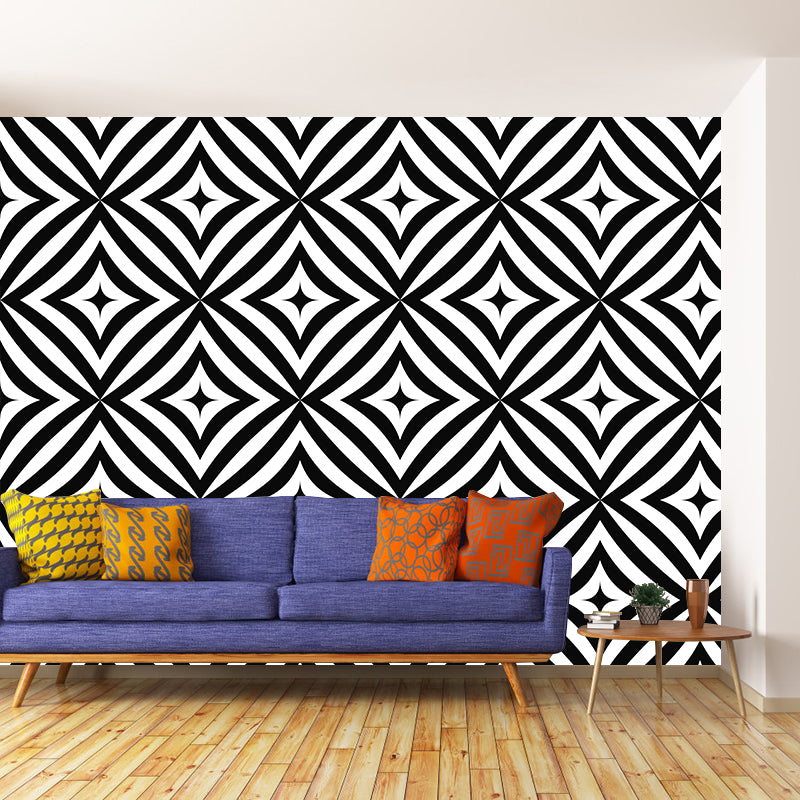Customized Black and White Mural Wallpaper Mildew Resistant Geometry Wall Decor