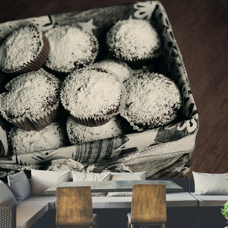 Tasty Dessert Mural Wallpaper with Muffin Pattern Contemporary Restaurant Wall Mural