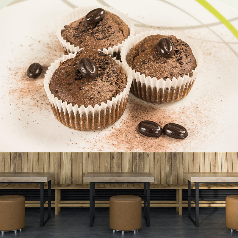Tasty Dessert Mural Wallpaper with Muffin Pattern Contemporary Restaurant Wall Mural