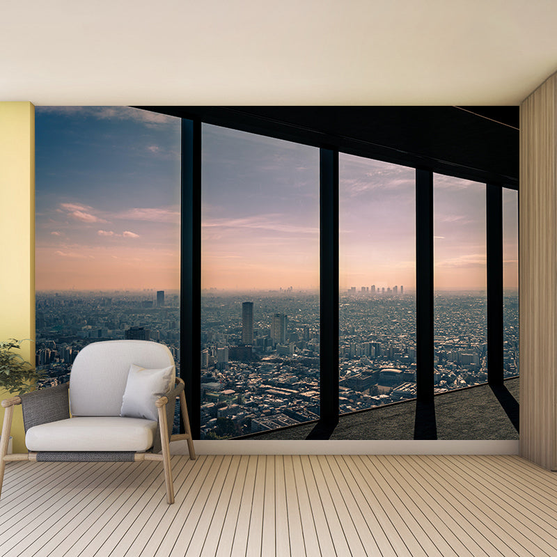 Photography City View Mural Decal Mildew Resistant Wall Covering for Decoration