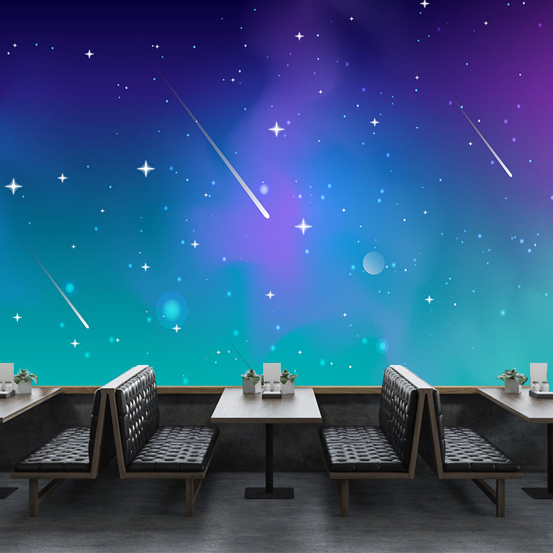 Outer Space Mural Meteor Illustration Stain Resistant Children's Art Bedroom Wall Decor