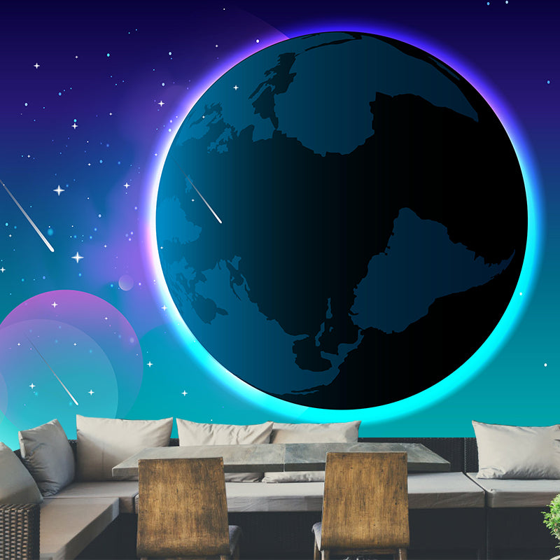 Outer Space Mural Meteor Illustration Stain Resistant Children's Art Bedroom Wall Decor