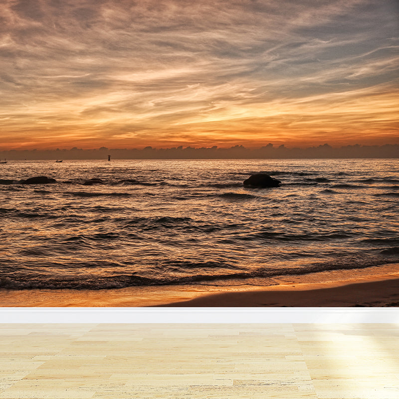 Waterproofing Romantic Beach Mural Wallpaper for Home Decoration, Custom-Made