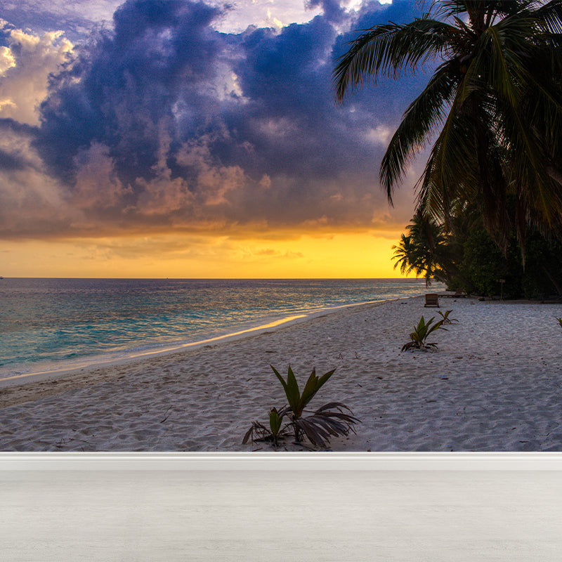 Sandy Beach Tropical Wall Mural Moisture Resistant Wall Covering for Bedroom