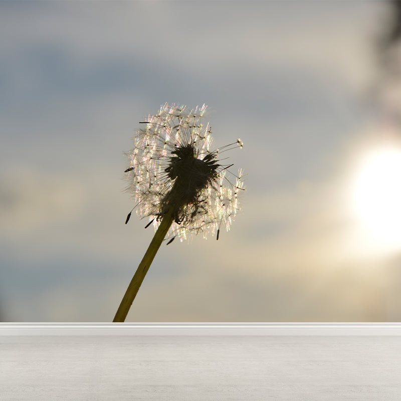 White Plant Modernist Wall Mural Decal Stain Resistant, Made to Measure