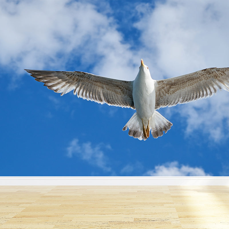 Seagull Wall Paper Murals for Home Blue and White, Custom Size Available