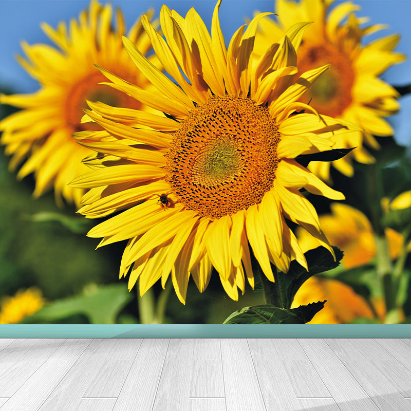 Yellow Sunflower Scenery Mural Wallpaper for Meeting Room Decoration, Washable