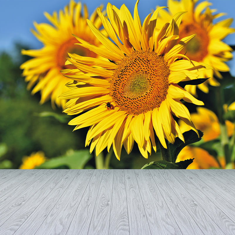 Yellow Sunflower Scenery Mural Wallpaper for Meeting Room Decoration, Washable
