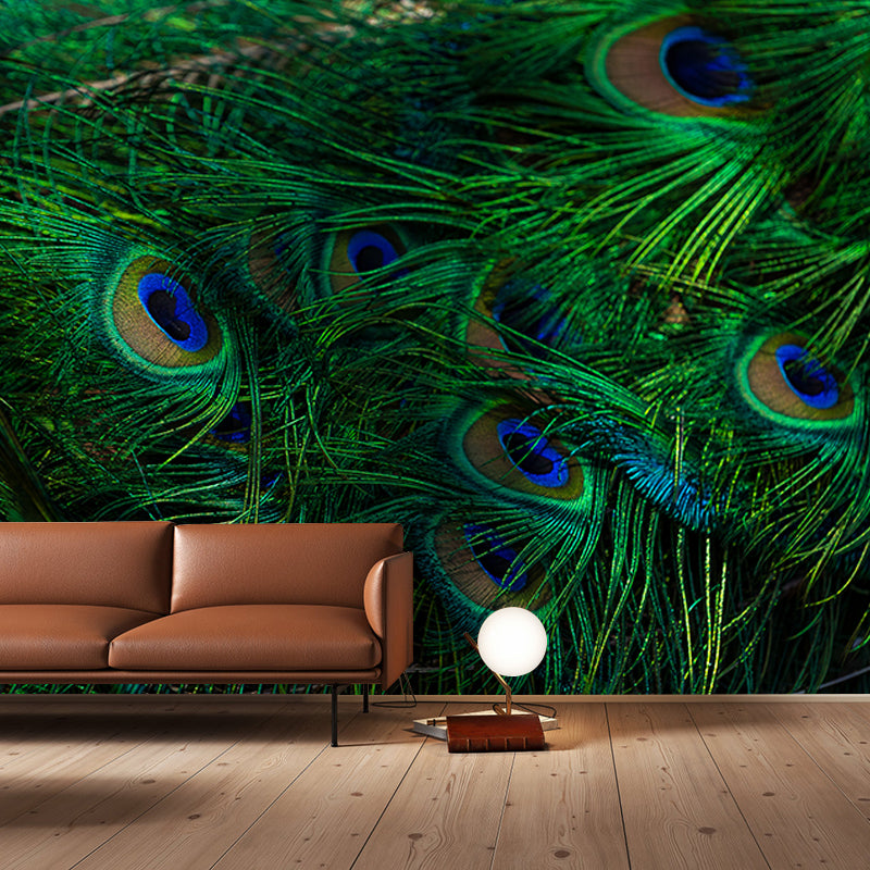 Minimalism Peacock Feather Wall Murals Moisture Resistant Wall Covering for Bedroom