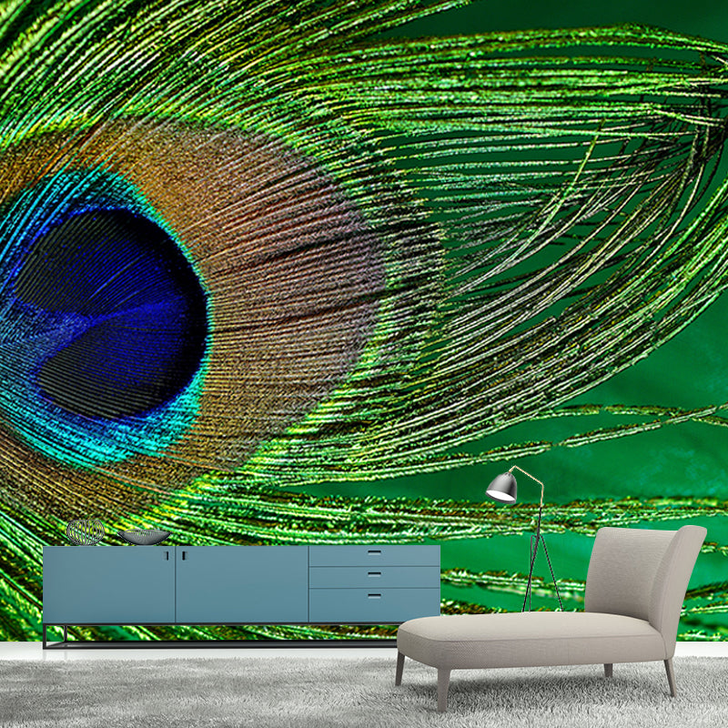 Minimalism Peacock Feather Wall Murals Moisture Resistant Wall Covering for Bedroom