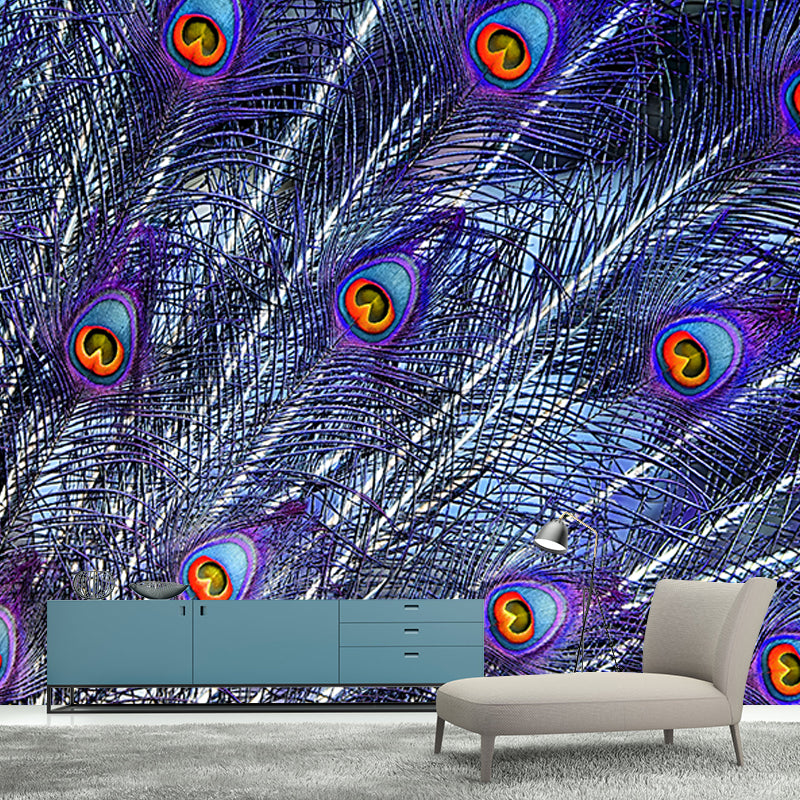Minimalism Peacock Feather Wall Murals Moisture Resistant Wall Covering for Bedroom