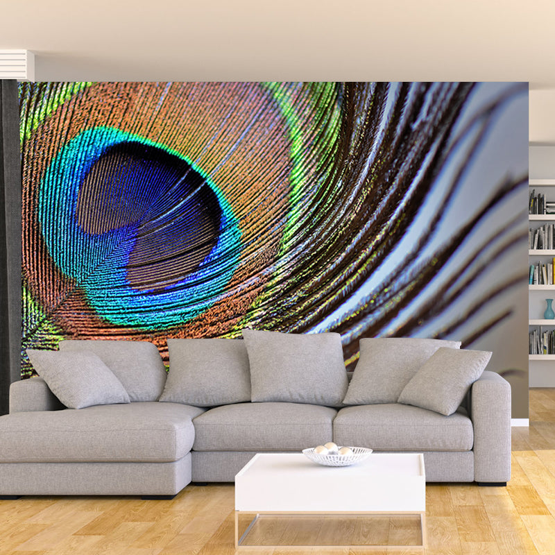 Minimalism Peacock Feather Wall Murals Moisture Resistant Wall Covering for Bedroom